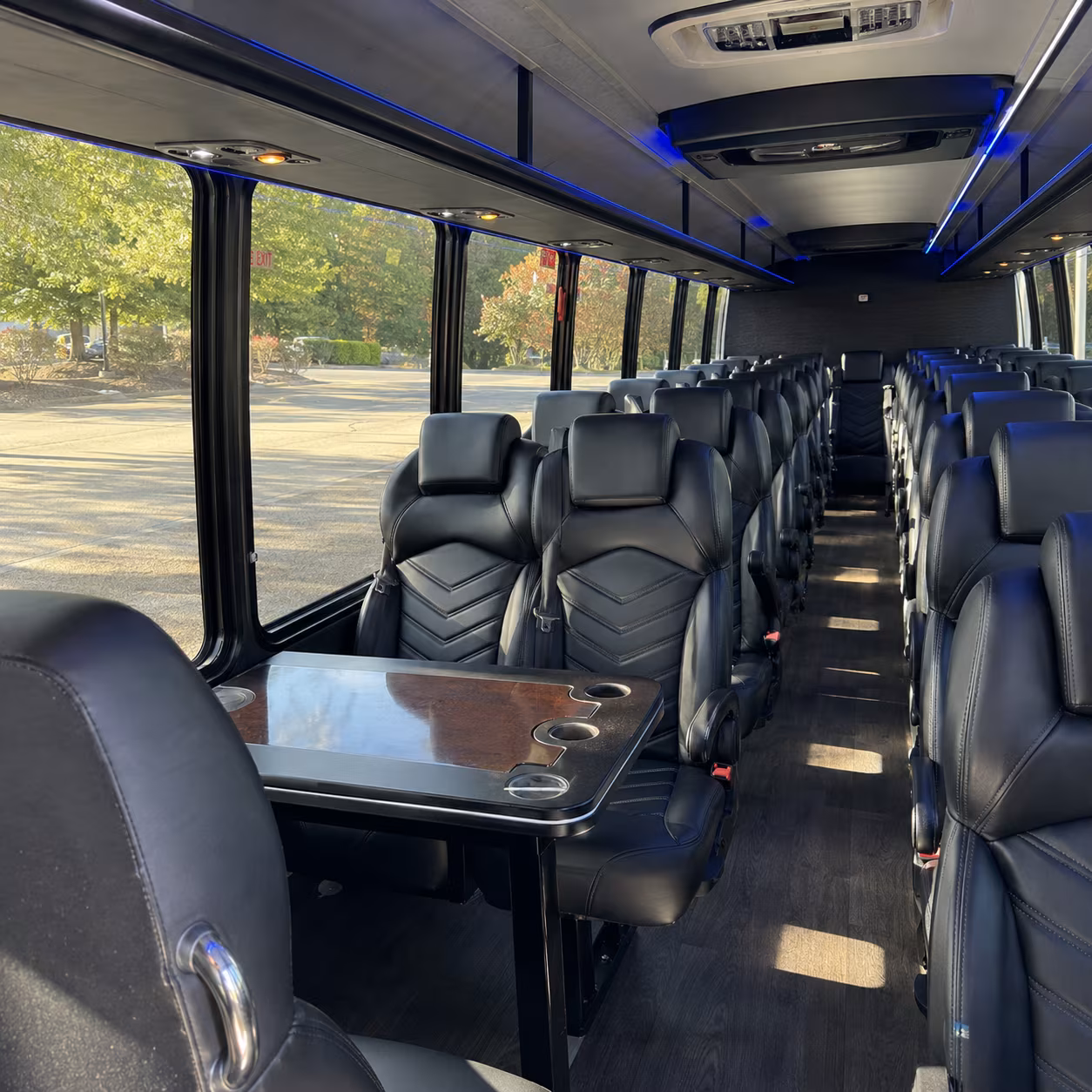 Interior seating of a Fremont minibus on a route