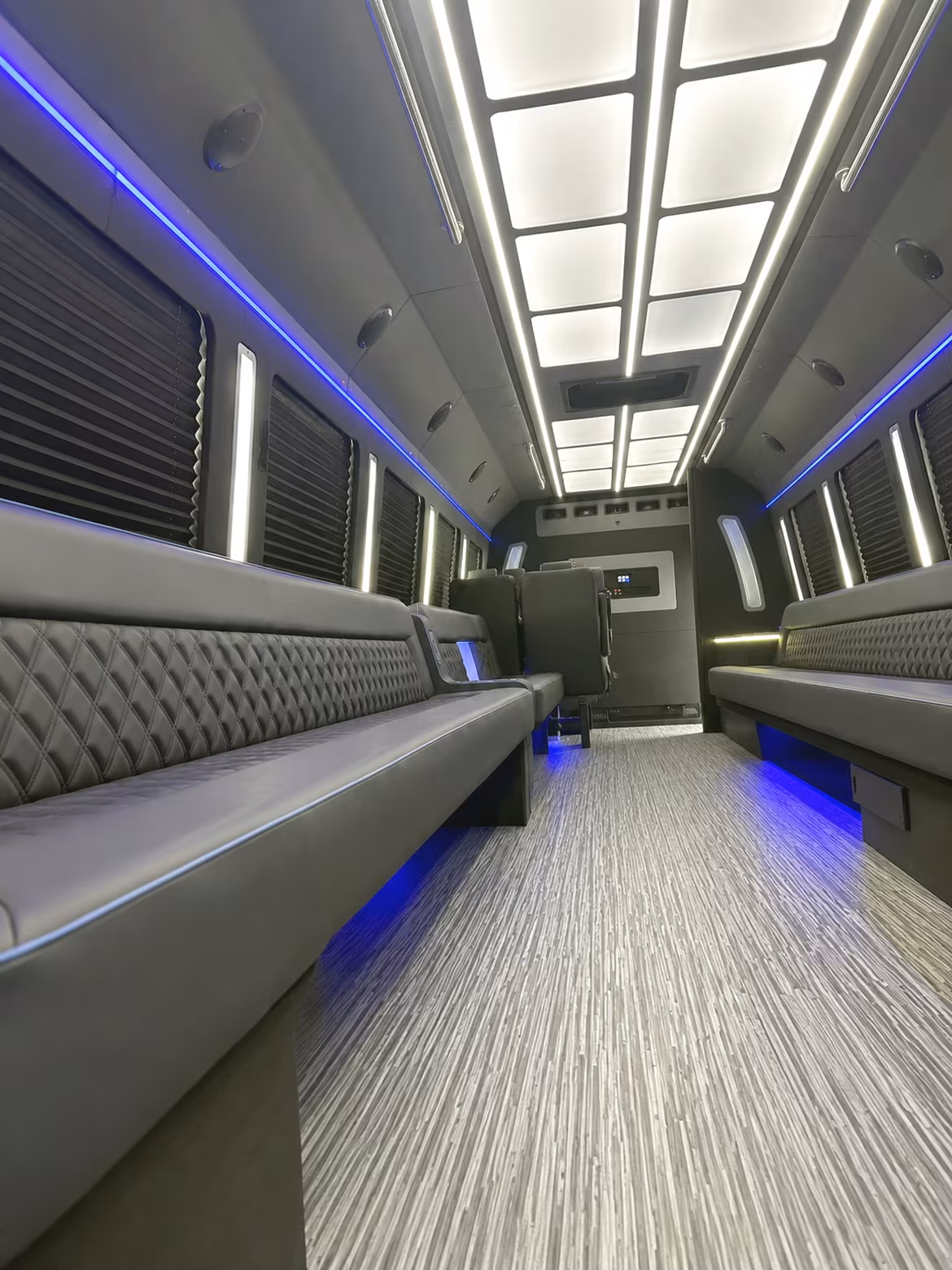 Interior of a party bus rental serving Fremont