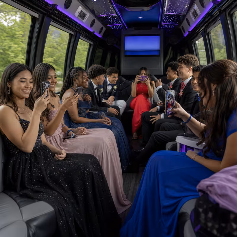 Black Mercedes Sprinter van staged for an Fremont Prom & Homecoming Transportation group