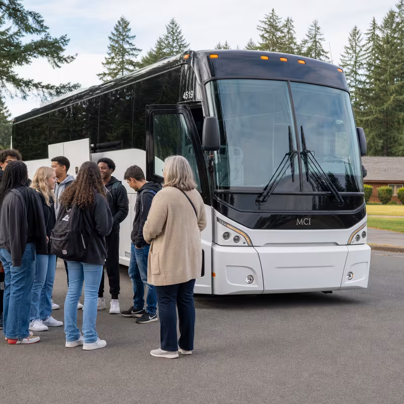 Black Mercedes Sprinter van staged for an Fremont School Transportation group