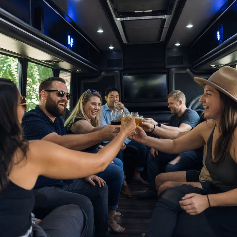 Black Mercedes Sprinter van staged for an Fremont Winery & Brewery Tour Transportation group